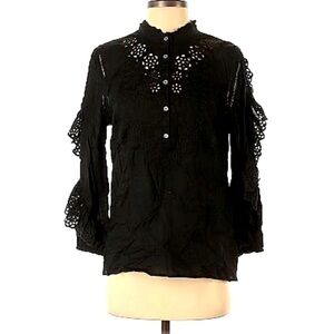 J Crew // Eyelet Lace Ruffle Long Sleeve Button Down Blouse
